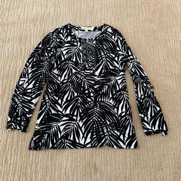 Michael Kors Black and White Patterned Long Sleeve Blouse - Picture 1 of 7